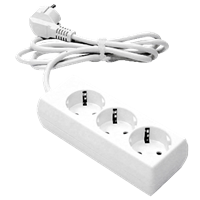 Skjøtekontakt hvit, 3g1,5 mm2, 16A/230V 3 veis, 5 m