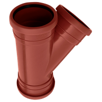 Grenrør 45°, PP for avløp, rødbrun med 3 muffer, 110 mm