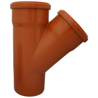 Grenrør 45° PP for avløp, rødbrun, Pipelife med 2 muffer 110 mm