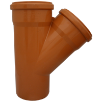 Grenrør 45° PVC for avløp, rødbrun, med 2 muffer 110 mm