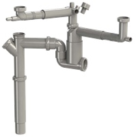 Kjøkkenvannlås rett, 3 med teleskoprør, grå 1 1/2 x 50 mm